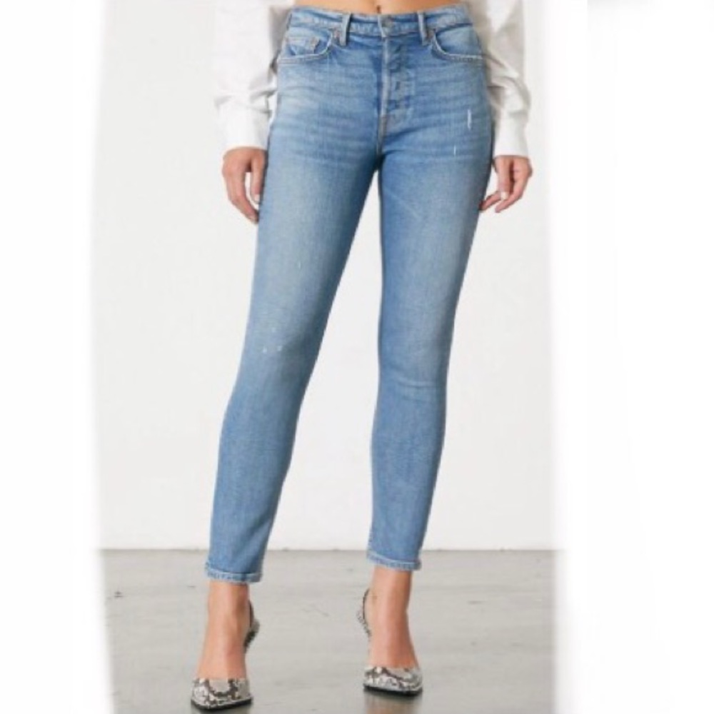 GRLFRND Karolina Skinny Jeans with Silver Sequin Pocket. Button fly